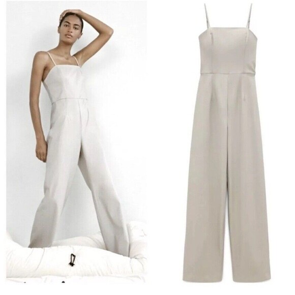 Zara Pants - Zara Jumpsuit Small Beige Faux Leather Adjustable Straps Party Summer Tan